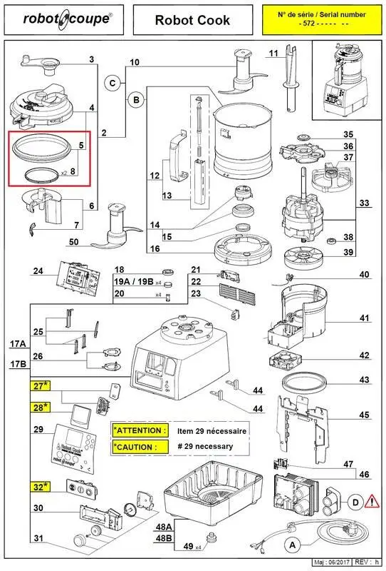 Уплотнение крышки в сборе 39638 для куттера с подогревом т.м. Robot Coupe серии Robot Cook