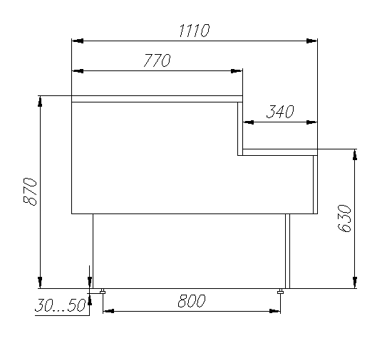 Кассовый неохлаждаемый прилавок Carboma GC110 N 1,25-7 (П-1,25) RAL 9006